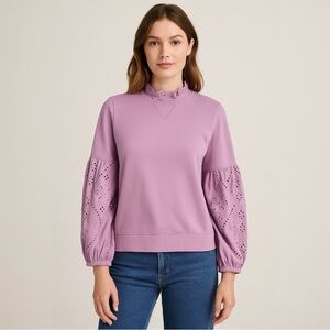 Forever That Girl Lilac Anthropologie Eyelet Sweater – Large